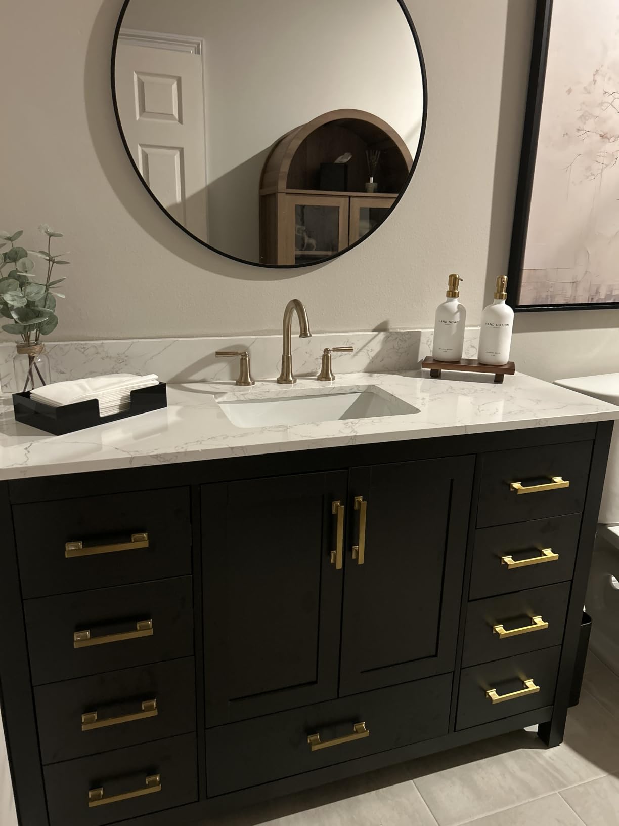 48 Inch White Bathroom Vanity with Sink, Farmhouse Bathroom Sink Cabinet with Soft Closing Doors & Dovetail Drawers, Single Apron Farm Sink, No Assembly Required customer photo 1