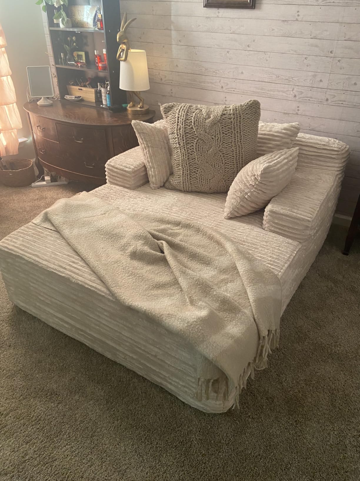 ivoros 50 Inch Chaise Lounge Chair Indoor, Oversized Corduroy Upholstered Boneless Sofa Bed, Deep Seat Sleeper Couch Reading Chairs, Cloud Sofas Couches for Living Room, No Assembly Required (Beige) customer photo 2