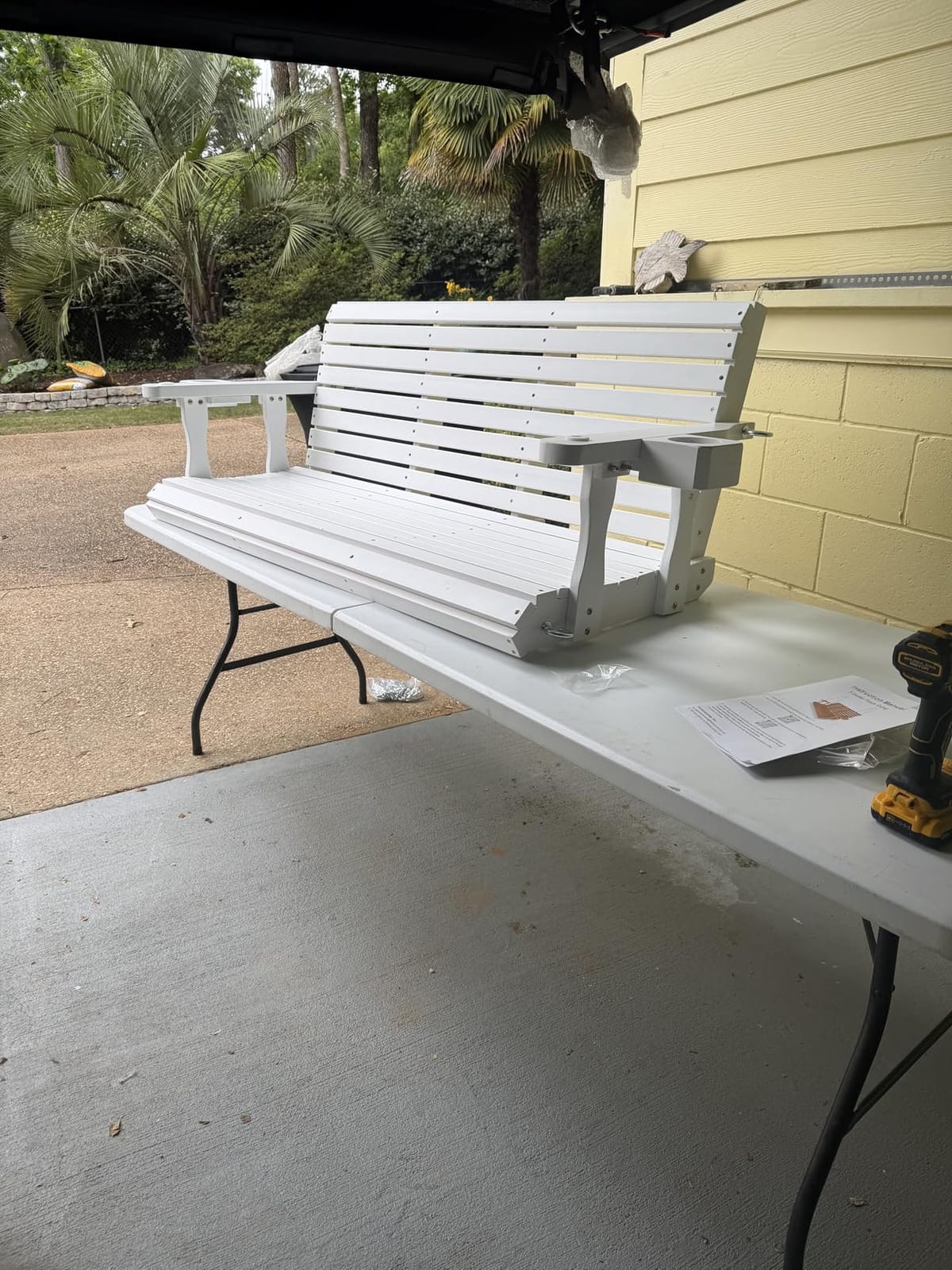 Wooden Porch Swing 2-Seater, High Backrest and Deep Seat, Bench Swing with Cupholders, Hanging Chains and 7mm Springs, Heavy Duty 880 LBS, for Outdoor Patio Garden (Cedar Tone - 4 FT Extra Large) customer photo 1