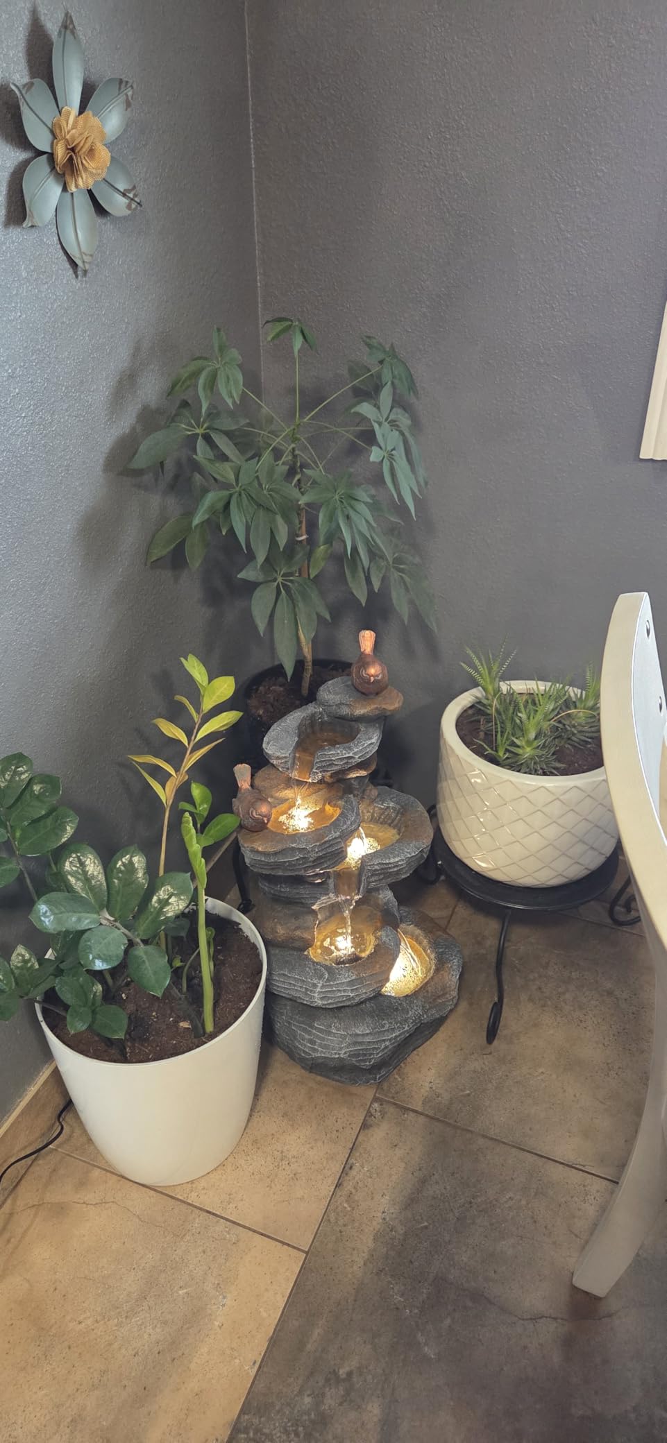 Grepatio Outdoor 5-Tiers Cascading Rock Water Fountain, Waterfall Fountain with 4 LED Lights, Natural Stone Look customer photo 1