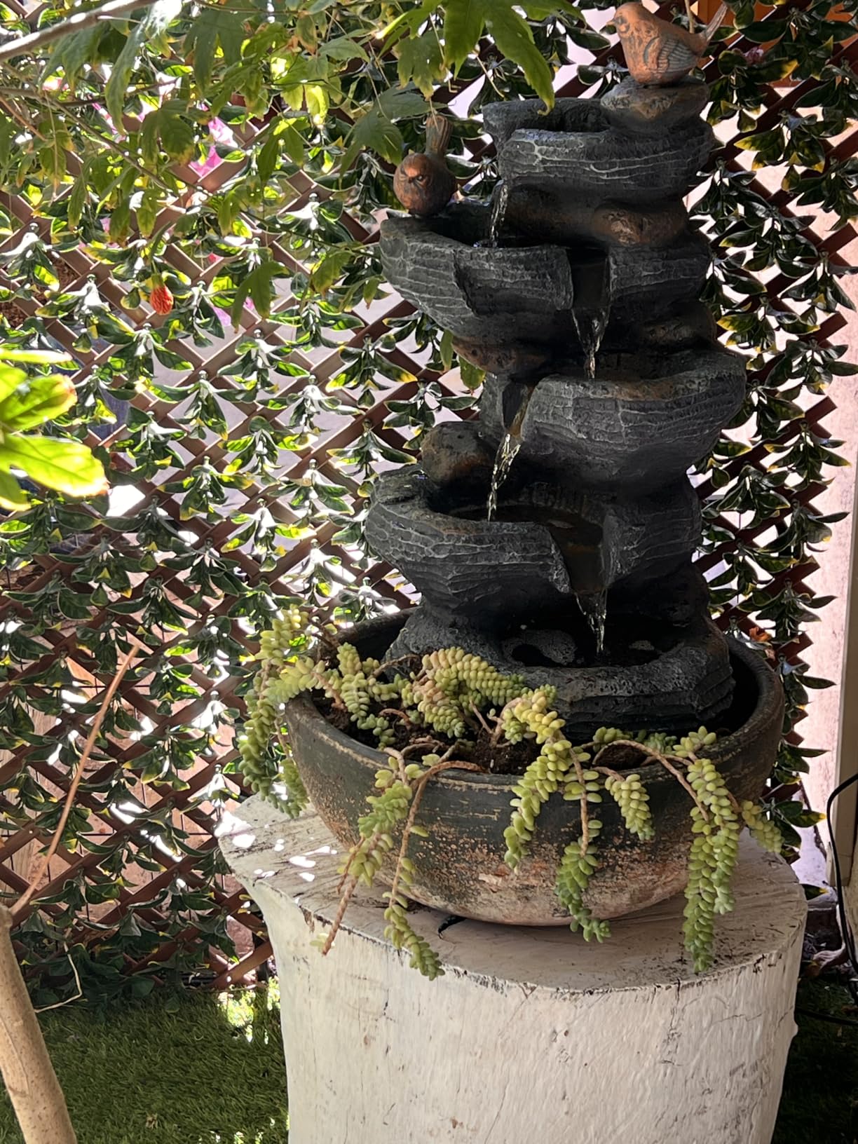 Grepatio Outdoor 5-Tiers Cascading Rock Water Fountain, Waterfall Fountain with 4 LED Lights, Natural Stone Look customer photo 2
