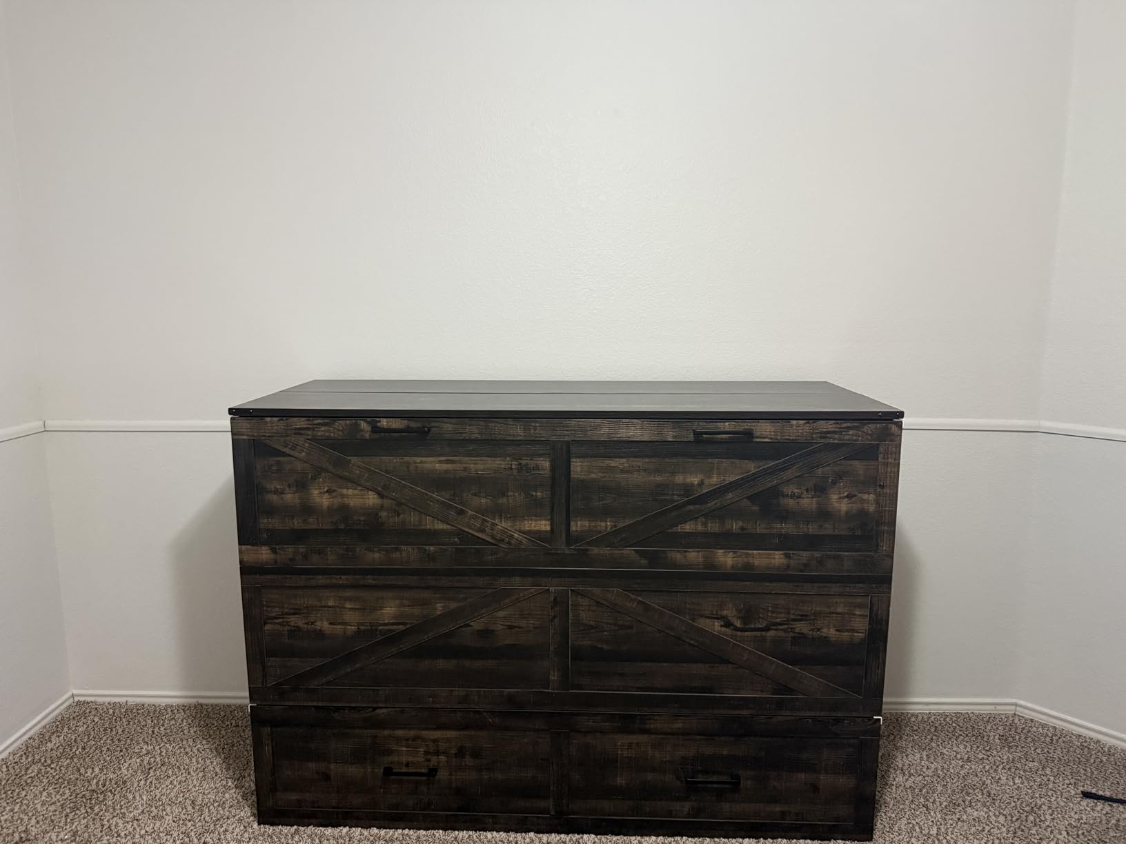 Bellemave Queen Murphy Bed, Cabinet Bed with Charging Station and Storage, Farmhouse Murphy Cabinet with Foldable Panel, Noisy Free, for Guest Bedroom, Living Room, Office, Rustic Gray customer photo 1