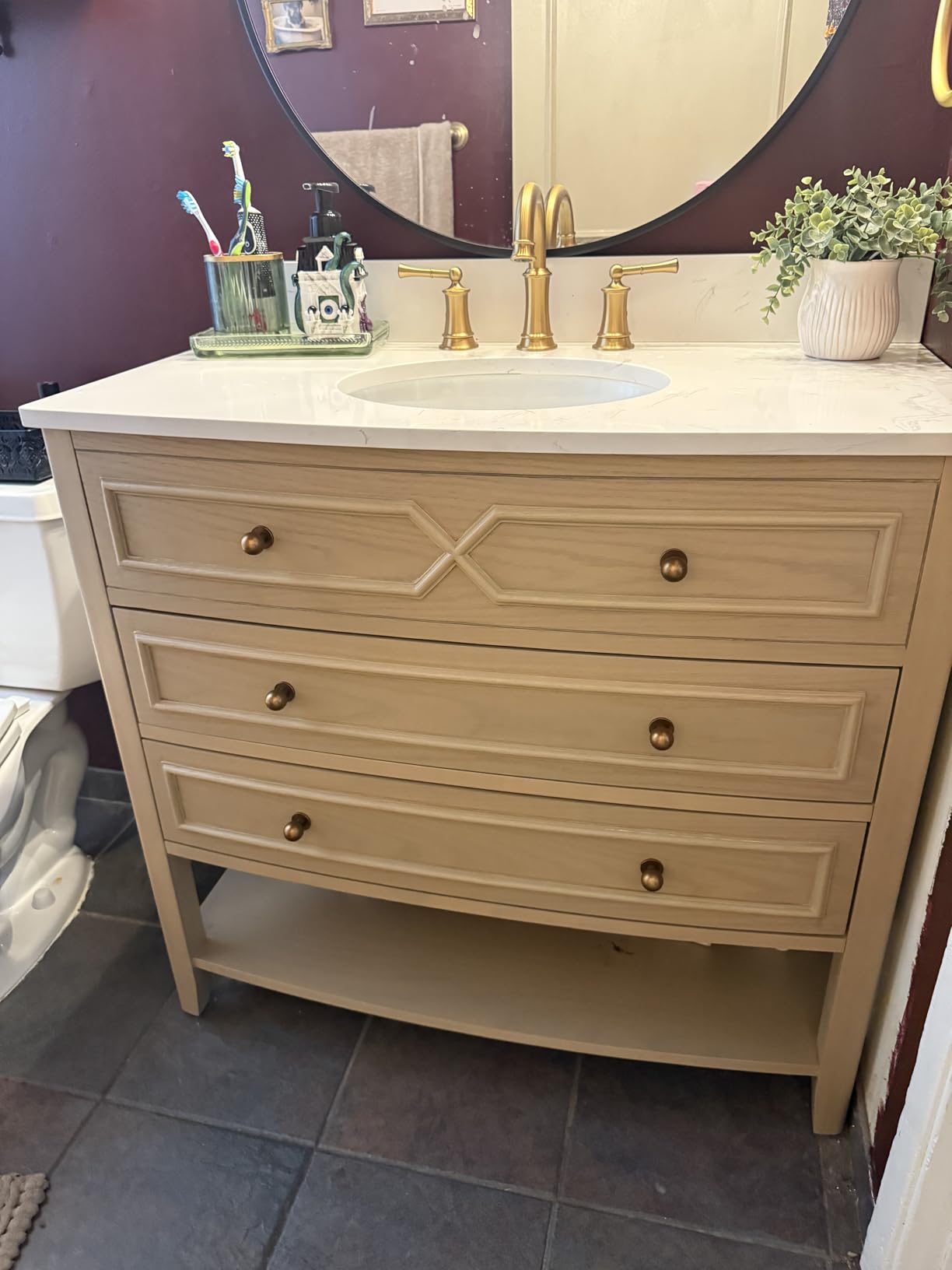 48 Inch Bathroom Vanity with Sink Combo, Solid Wood Frame with Stone Top & Backsplash, Fully-Assembled with Soft-Closing Doors & 7 Drawers, Greige customer photo 2