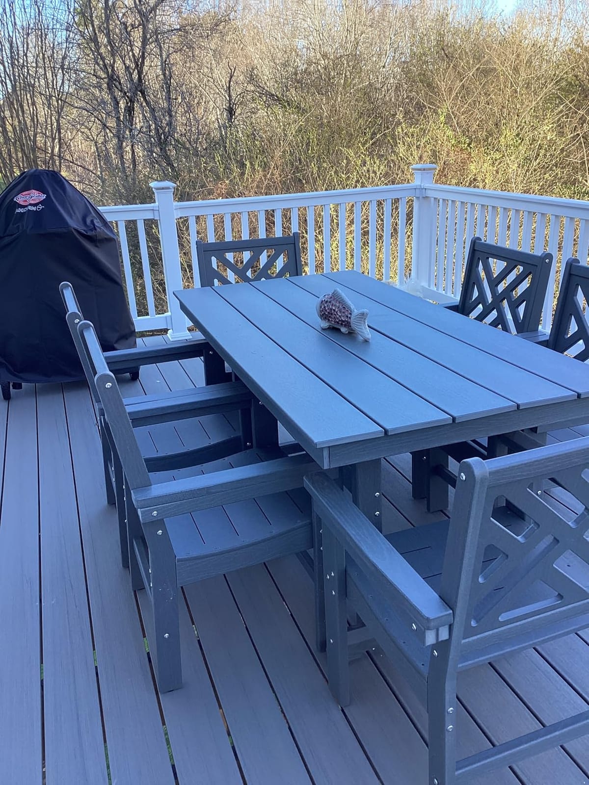 7-Piece Outdoor Dining Set, HDPE All-Weather Patio Table and Chairs Set for 6, Outdoor Patio Furniture Sets with Umbrella Hole for Outside, Deck, Backyard, Garden (Grey) customer photo 1
