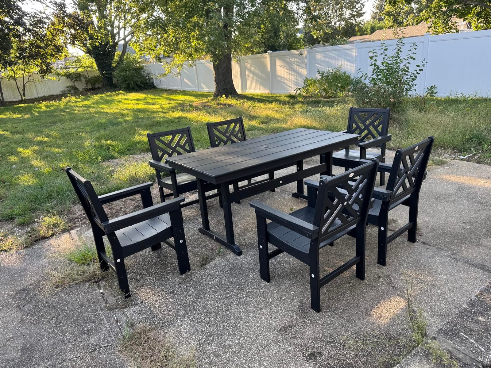 7-Piece Outdoor Dining Set, HDPE All-Weather Patio Table and Chairs Set for 6, Outdoor Patio Furniture Sets with Umbrella Hole for Outside, Deck, Backyard, Garden (Grey) customer photo 2