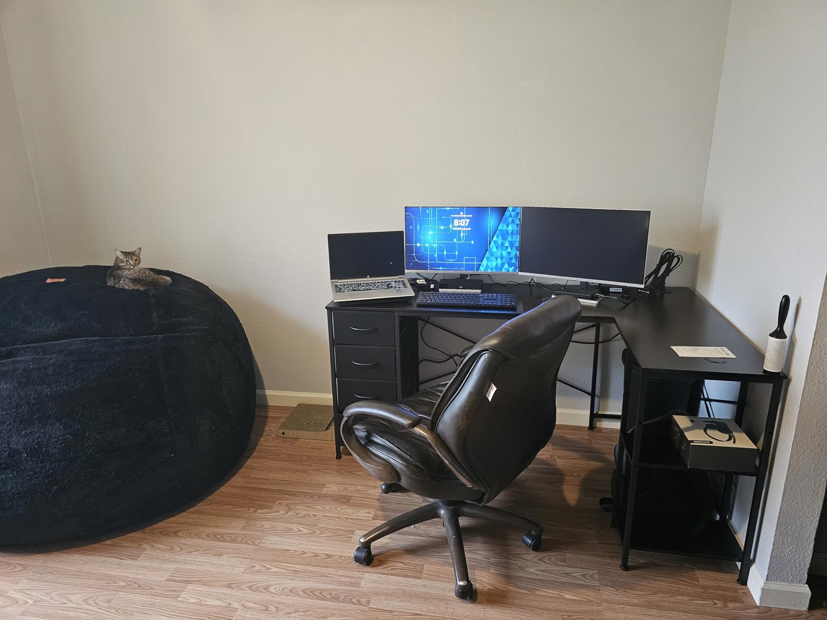 Huuger 55 Inch L Shaped Desk with Fabric Drawers, Reversible Computer Gaming Desk with Power Outlets and USB-C Port, Adjustable Side Storage Shelves, for Work Corner Home Office, Rustic Brown customer photo 1