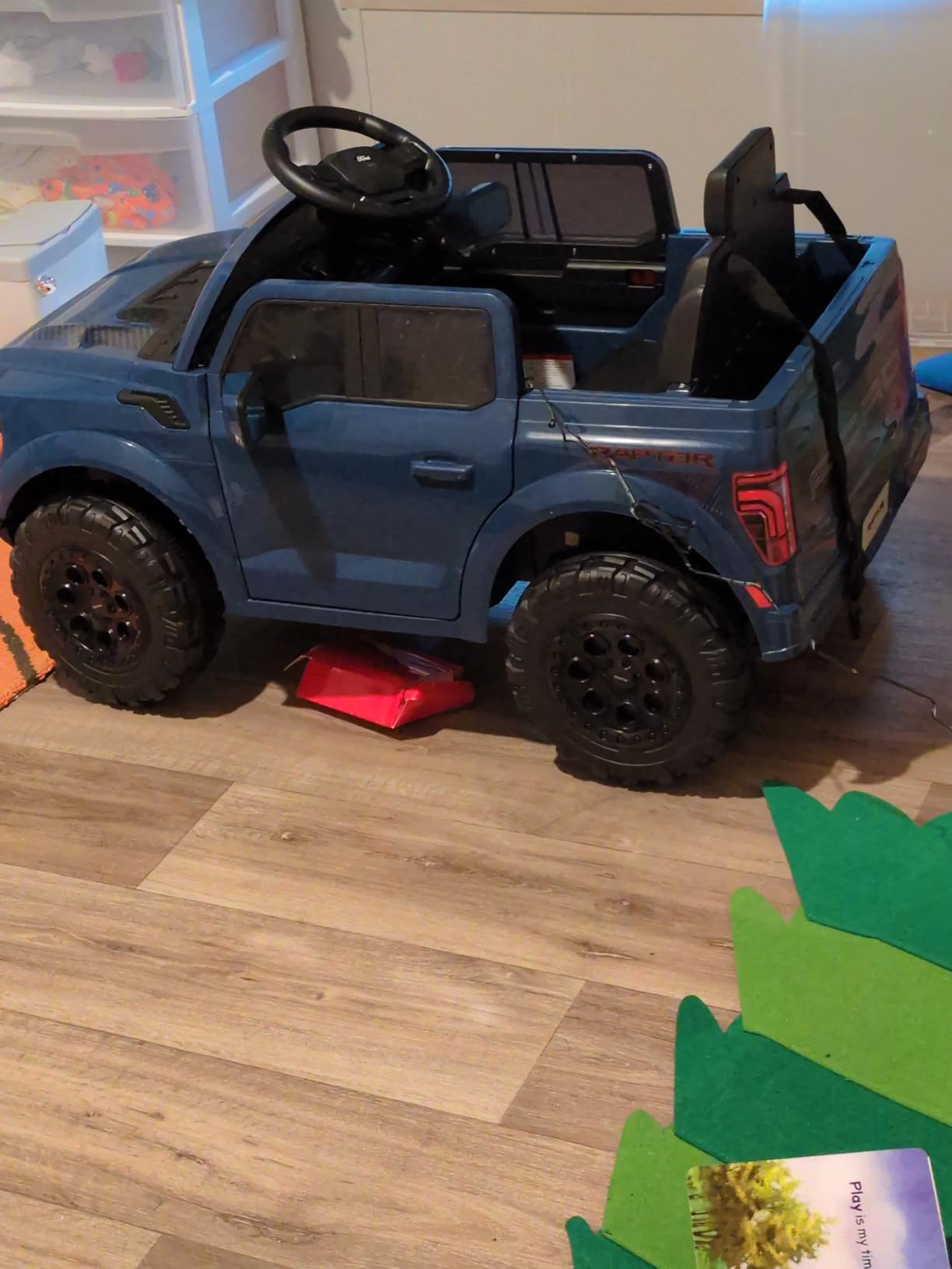 First Ride On 12V Licensed Ford F-150 Raptor Kids Ride on Toy, Ride on Truck with Parent Remote Control, Electric Car for Kids with Truck Bed Storage, 3 Point Safety Belt, LED Lights (Black) customer photo 2