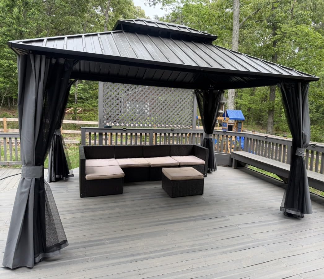 Aoxun Gazebo 10x12 Hardtop Gazebo with Double Galvanized Steel Roof, Gray customer photo 1