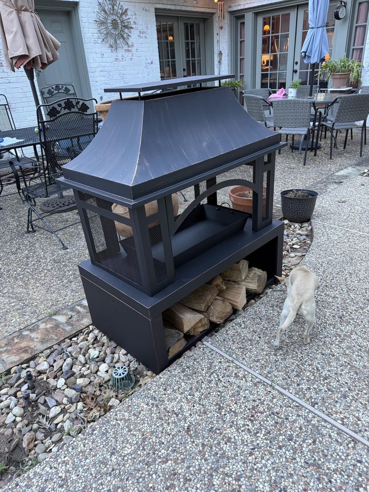 Panovue 39 Inch Fire Pits with Outdoor Chimney and Wood Storage | Large Outdoor Fireplace, Mesh Spark Screen, Fire Poker Included, Built-In Log Storage, For Backyard Patio Camping customer photo 1