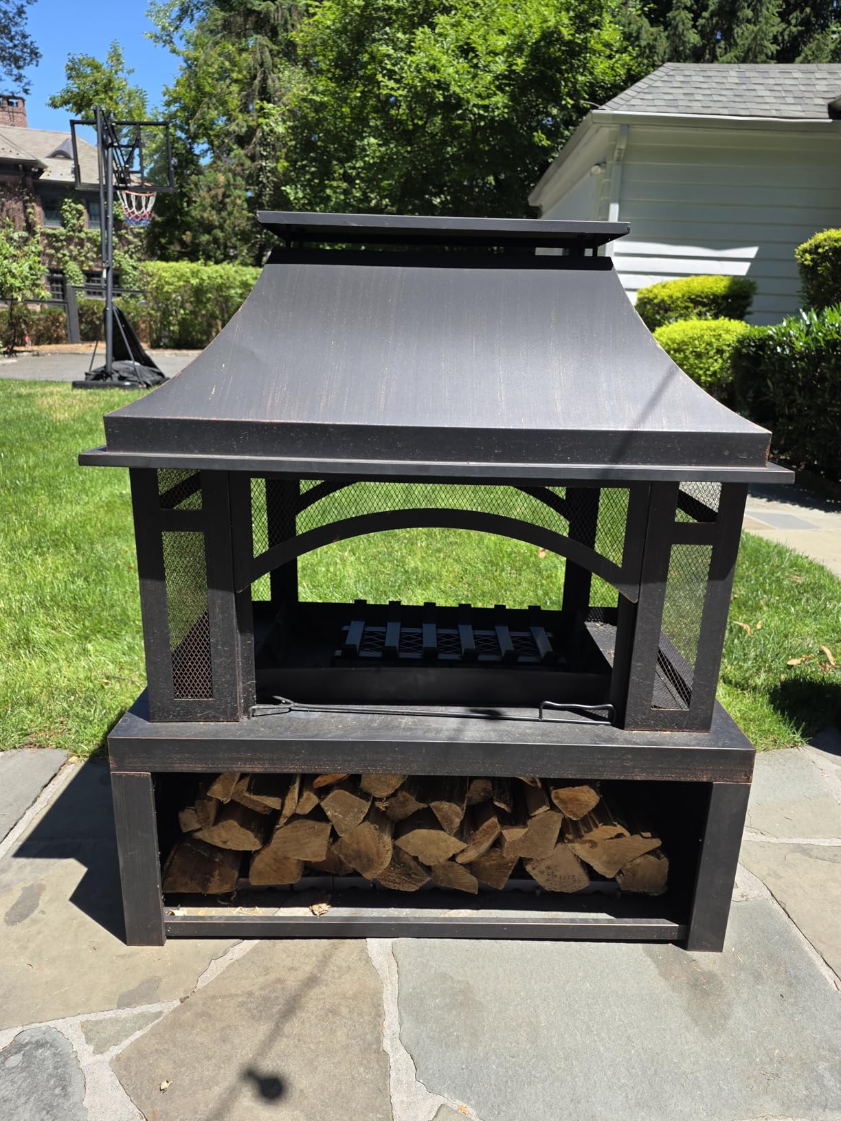 Panovue 39 Inch Fire Pits with Outdoor Chimney and Wood Storage | Large Outdoor Fireplace, Mesh Spark Screen, Fire Poker Included, Built-In Log Storage, For Backyard Patio Camping customer photo 2