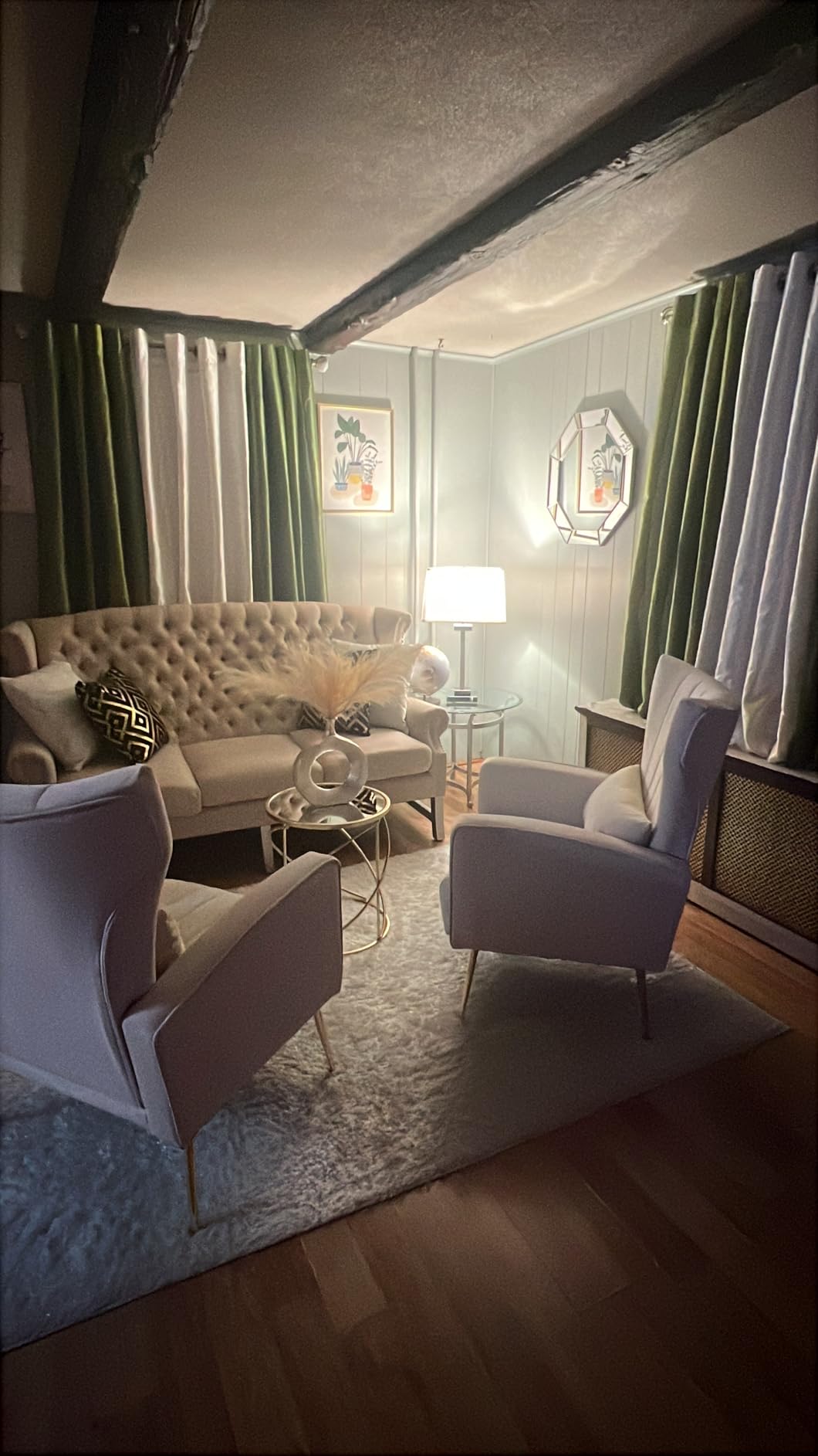 Velvet Accent Chair Set of 2, Wingback Armchair for Living Room, High Back Reading Chair with Golden Legs Lumbar Pillow, Upholstered Single Sofa Comfy for Bedroom, Apartment, Small Spaces, Beige customer photo 1