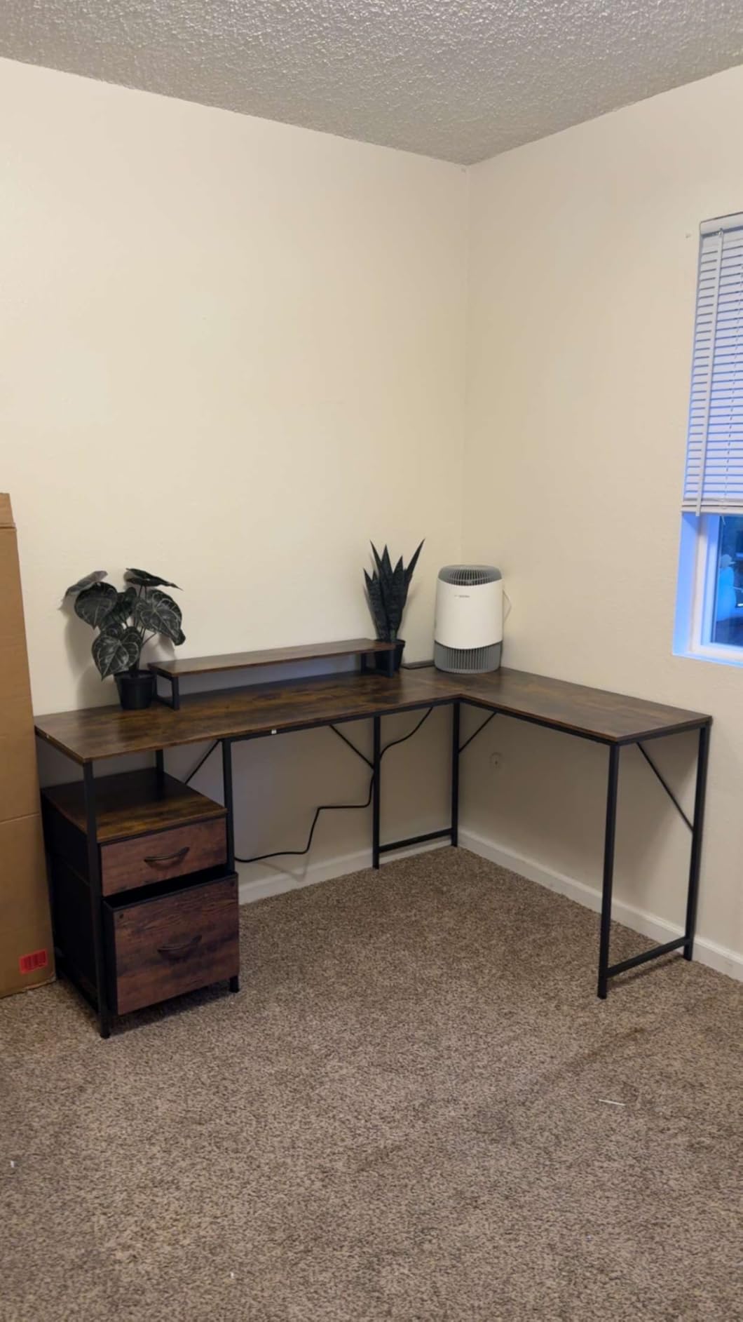 PRAISUN 63 Inch L Shaped Desk with Power Outlets and USB-C Port, Computer Corner Home Office Desk with File Fabric Drawers and Movable Monitor Stand, Larger Storage, Gaming, Writing, Rustic Brown customer photo 1