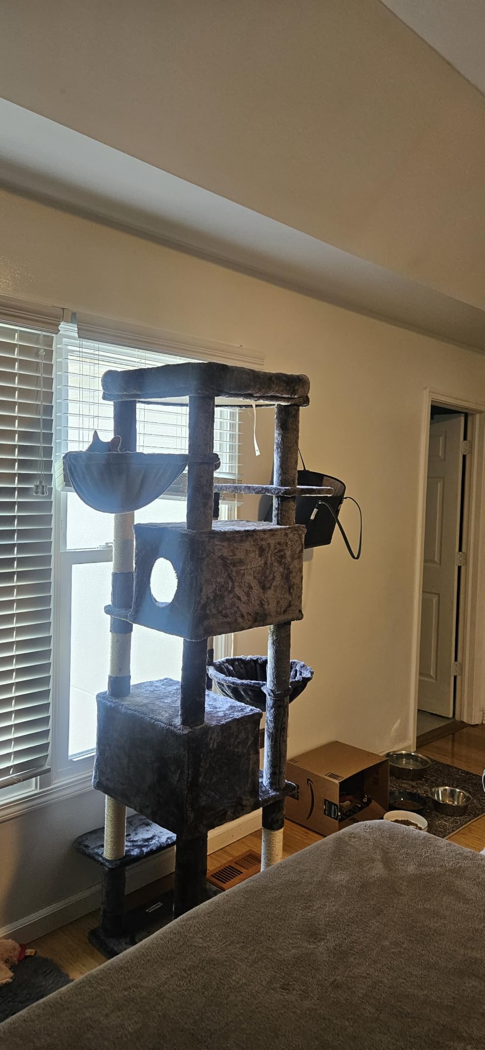 Globlazer Heavy Duty Cat Tree, 74in Tall Sturdy Cat Tower for Large Cats Adult Big Cat Tree with 7 Scratching Posts, 2 Condos with Pad, 2 Dual-Ear Hanging Baskets, Enlarged Top Perch, S74, Light Grey customer photo 2