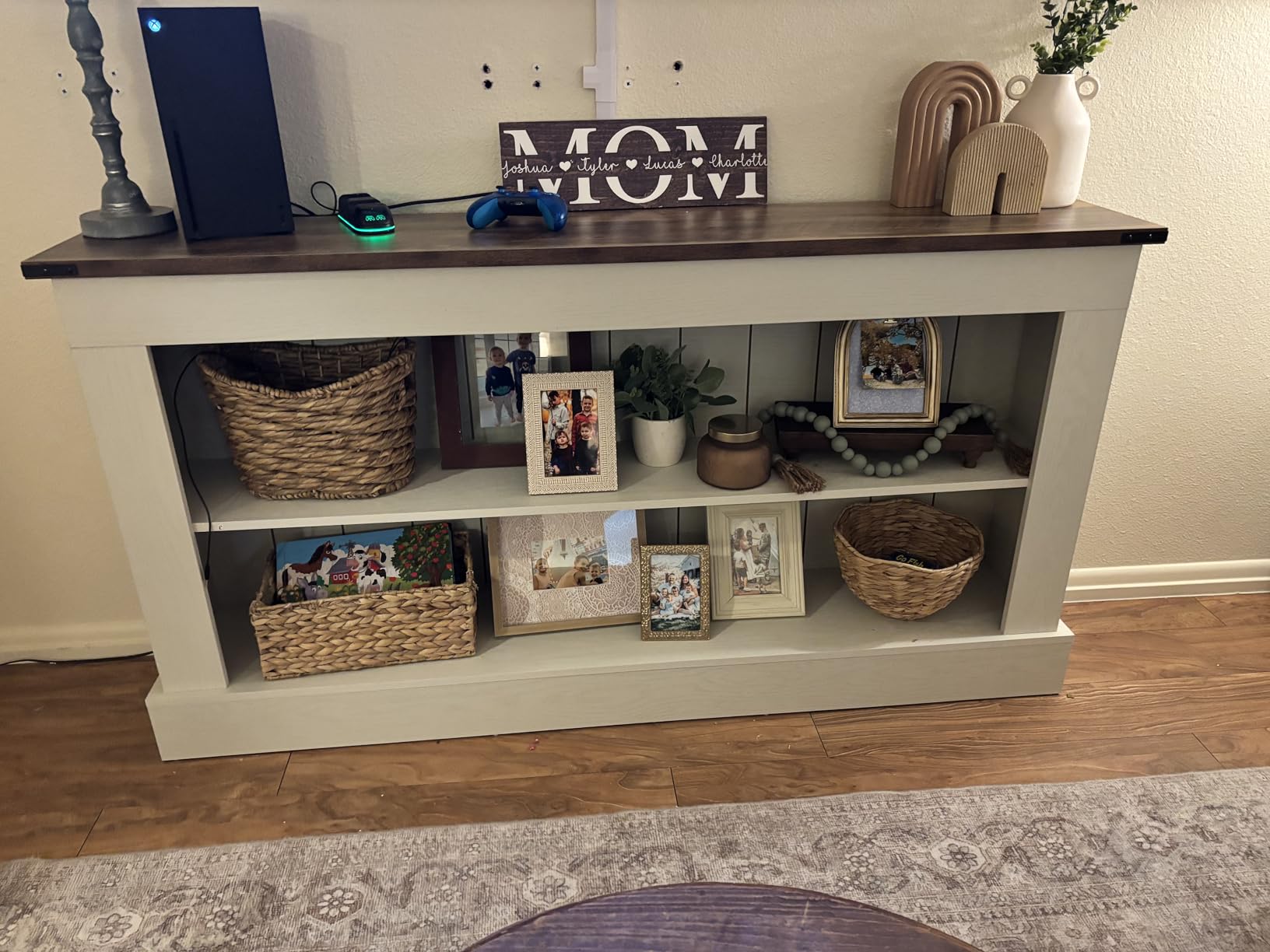 Tribesigns 63-Inch Long Console Table for Entryway, Narrow Long Entry Table with Shelves for Living Room, Farmhouse Sofa Console Behind Couch, for Foyer, Hallway, White and Brown customer photo 1