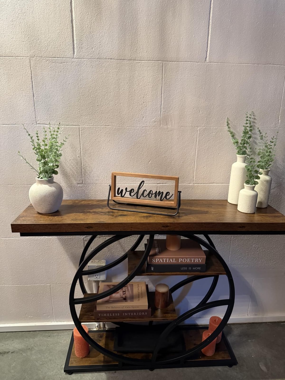 Huuger Modern Console Table, 41.3 Inch Sofa Table with Artistic Curved Metal Frame, Narrow Entryway Table for Hallway, Living Room, Behind Couch, Rustic Brown customer photo 2