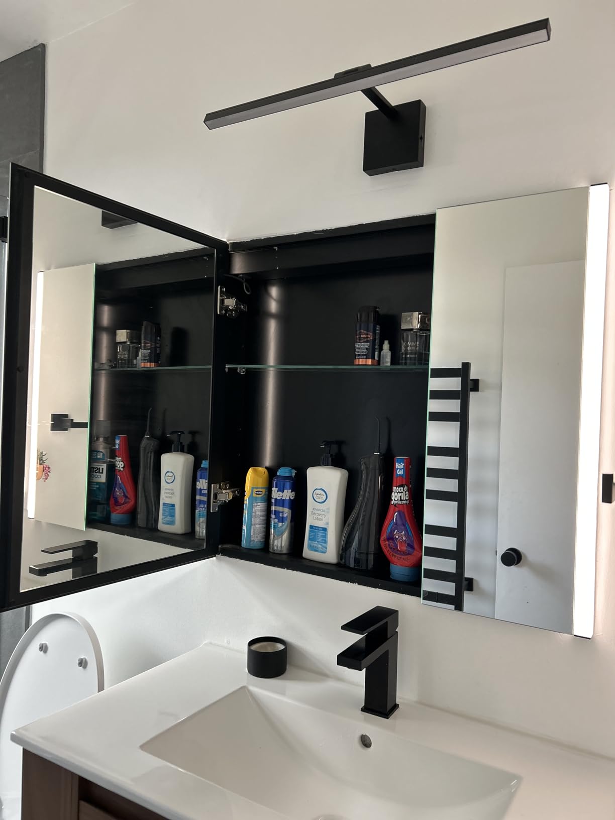 41x28 Inch Three Doors Aluminum LED Bathroom Medicine Cabinet with Mirror | Light Adjustment, Anti-Fog, Sockets&USBs, High Capacity, Easy to Install customer photo 1