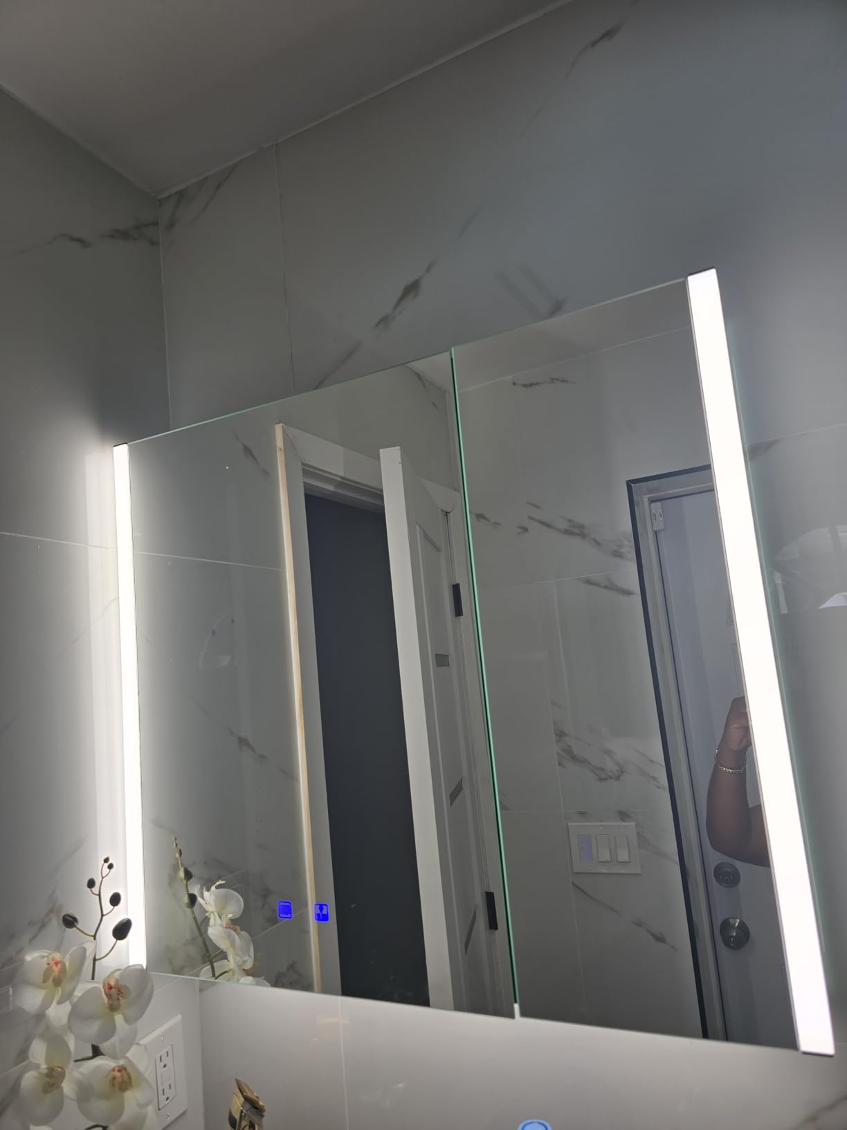 41x28 Inch Three Doors Aluminum LED Bathroom Medicine Cabinet with Mirror | Light Adjustment, Anti-Fog, Sockets&USBs, High Capacity, Easy to Install customer photo 2