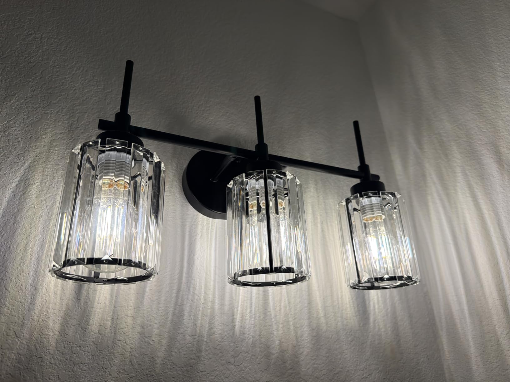 Modern Crystal Bathroom Vanity Light, 3-Light Brushed Gold Bathroom Light Fixtures with Clear Shades, Vanity Lighting Fixtures Over Mirror (Exclude Bulb) customer photo 1