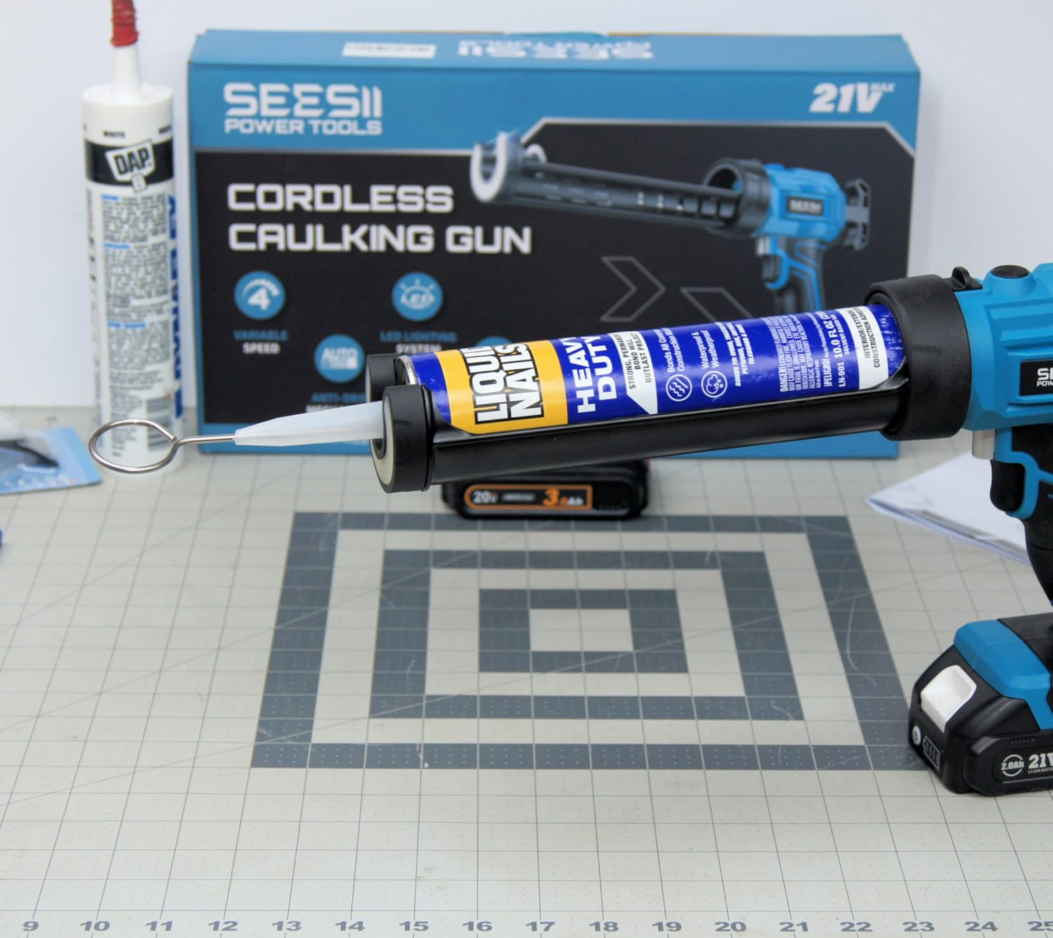 SEESII Cordless Caulking Gun w/2 x 2.0Ah Batteries | 21V Battery Powered Caulk Gun, Electric Caulking Gun, 9Pcs Caulk Remover Tool, LED Light, Auto Retract for Filling, Sealing customer photo 1
