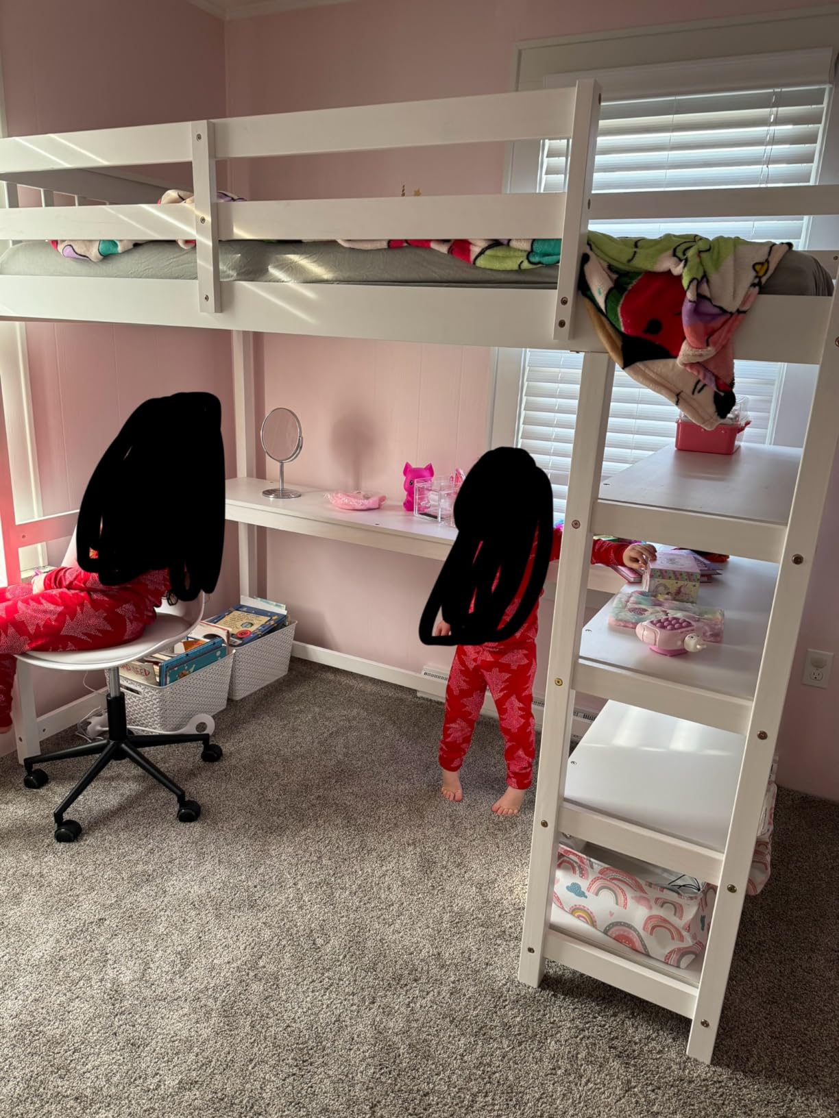Merax Wood Loft Bed, Loft Bed with Storage Shelves and Under-Bed Desk Solid Wood Bed, Full Size, Espresso Color customer photo 1