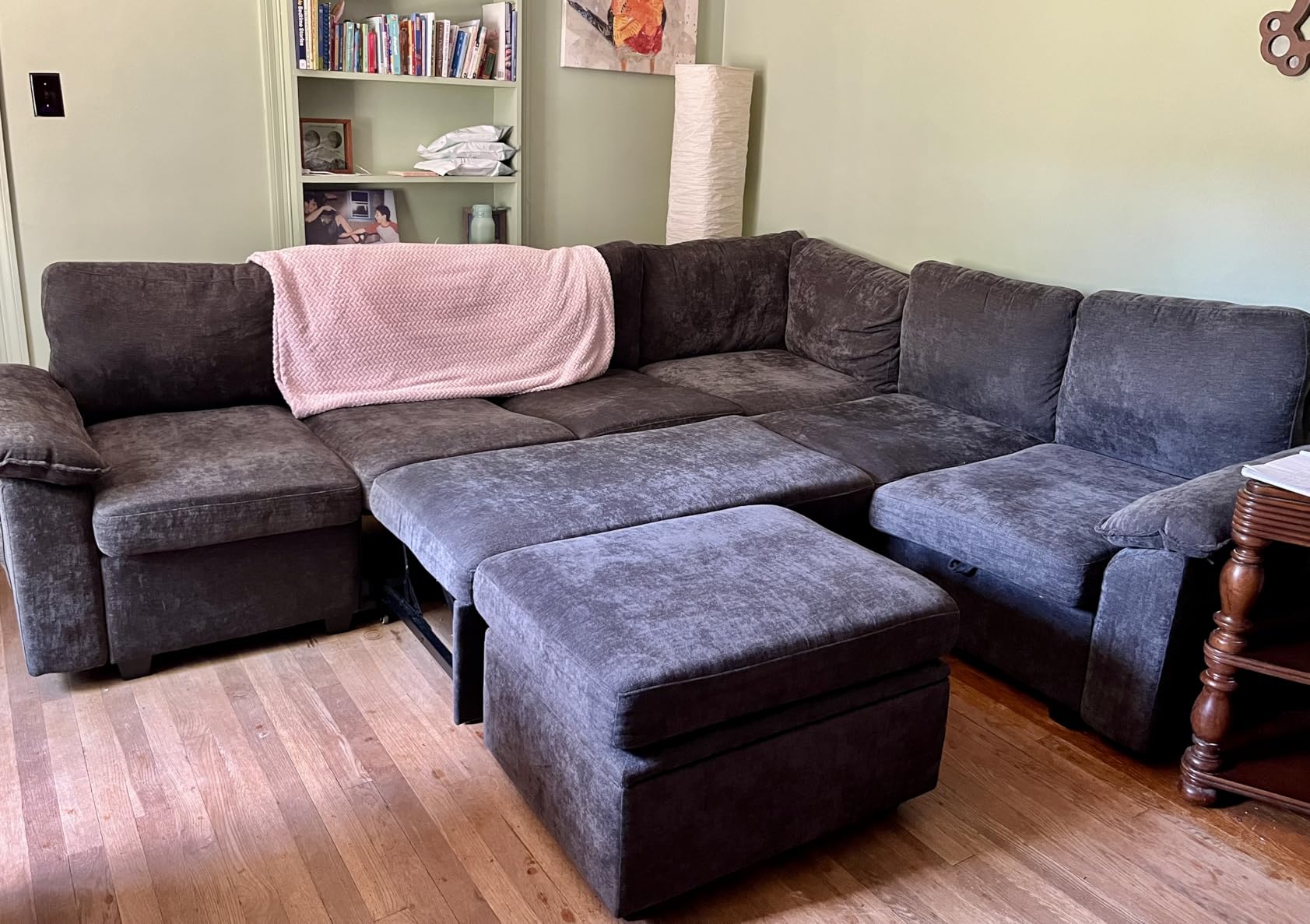 108 Inch Sectional Sleeper Sofa with Pull Out Bed, U Shaped 7 Seat Modular Sectional Sofa with Storage, Sectional Couches for Living Room, Cloud Modular Couch, Removable Sofa Cover, Dark Grey customer photo 1