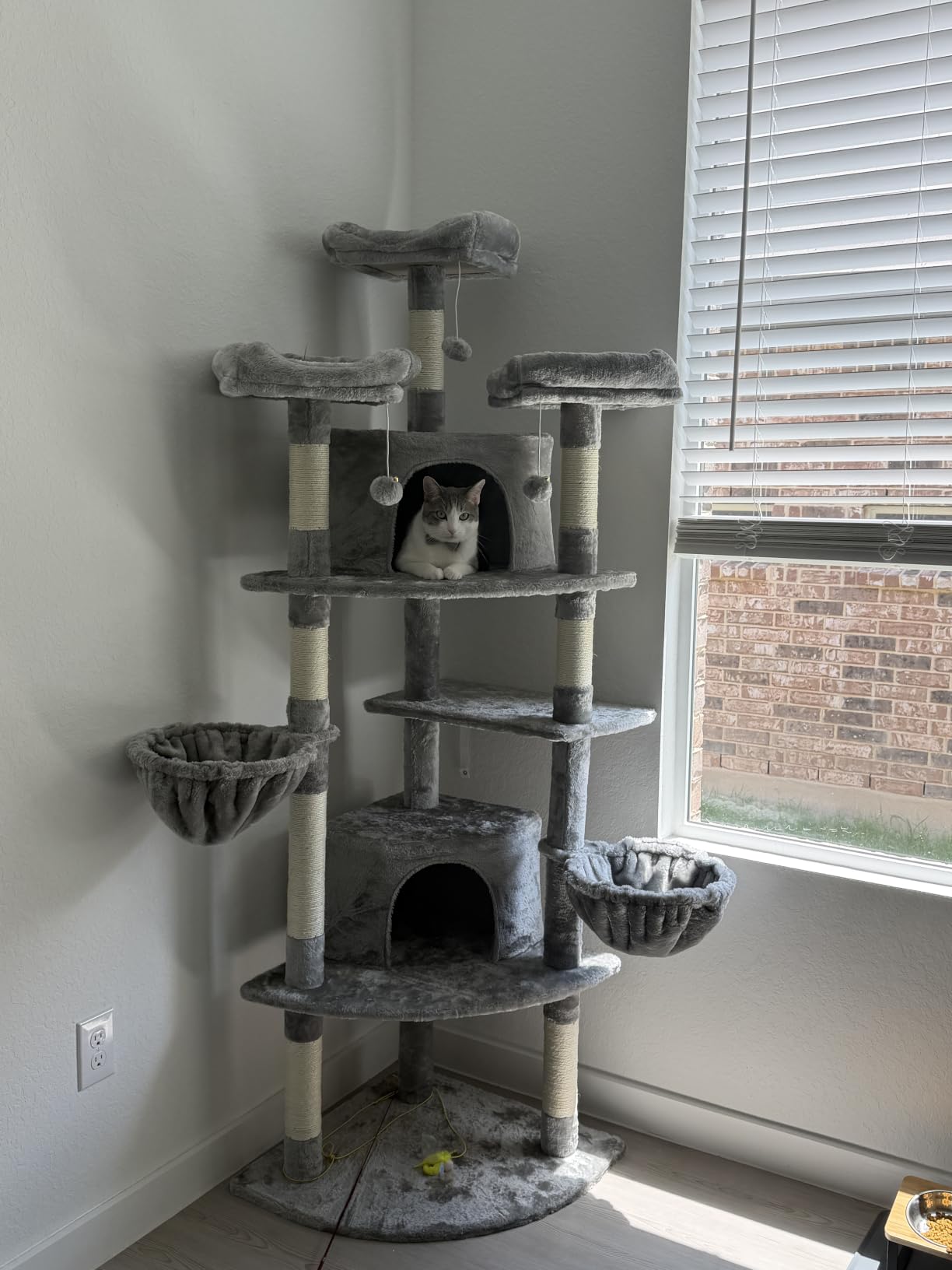 Allewie 73in Fan-Shaped Space-Saving Corner Cat Tower/Multi-Level Tall Cat Tree for Indoor Kitties/Cozy Baskets/Condos/House/Perches/Sisal Scratching Posts/Pet Activity Center/Leopard Print customer photo 1