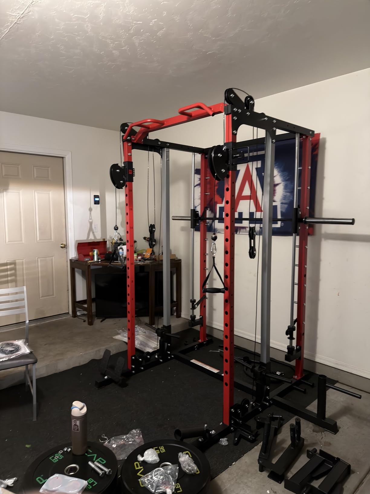 Smith Machine Home Gym, Multi-Function Power Cage with Dual Pulley Cable Crossover System customer photo 1