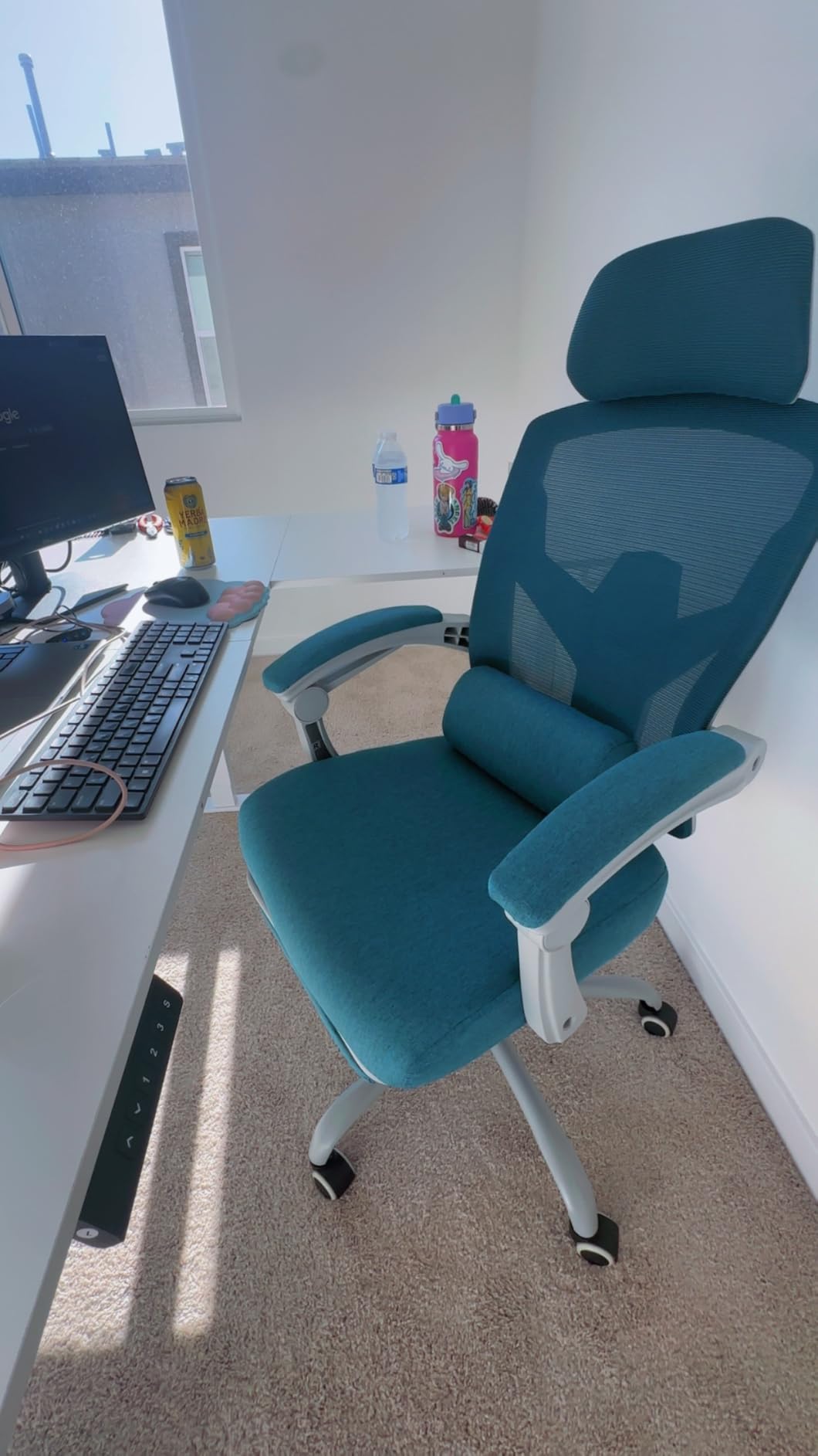 Sweetcrispy Ergonomic Office Chair, Computer Desk Chair with Lumbar Support | Adjustable Footrest, High-Back Mesh, 360° Rolling Swivel Work, Comfy Arms for Home Bedroom, Light Grey customer photo 1