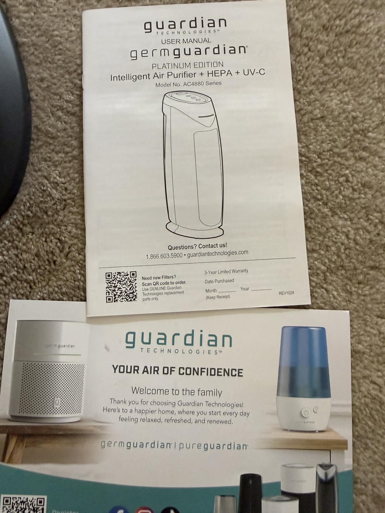 GermGuardian HEPA Indoor Large Room Air Purifier for Home - Pet Dander, Dust, Pollen, Smoke, and Odors in Bedroom, Office, and Kitchen - Air Quality Monitor and UV-C Light Combo - Gray customer photo 2