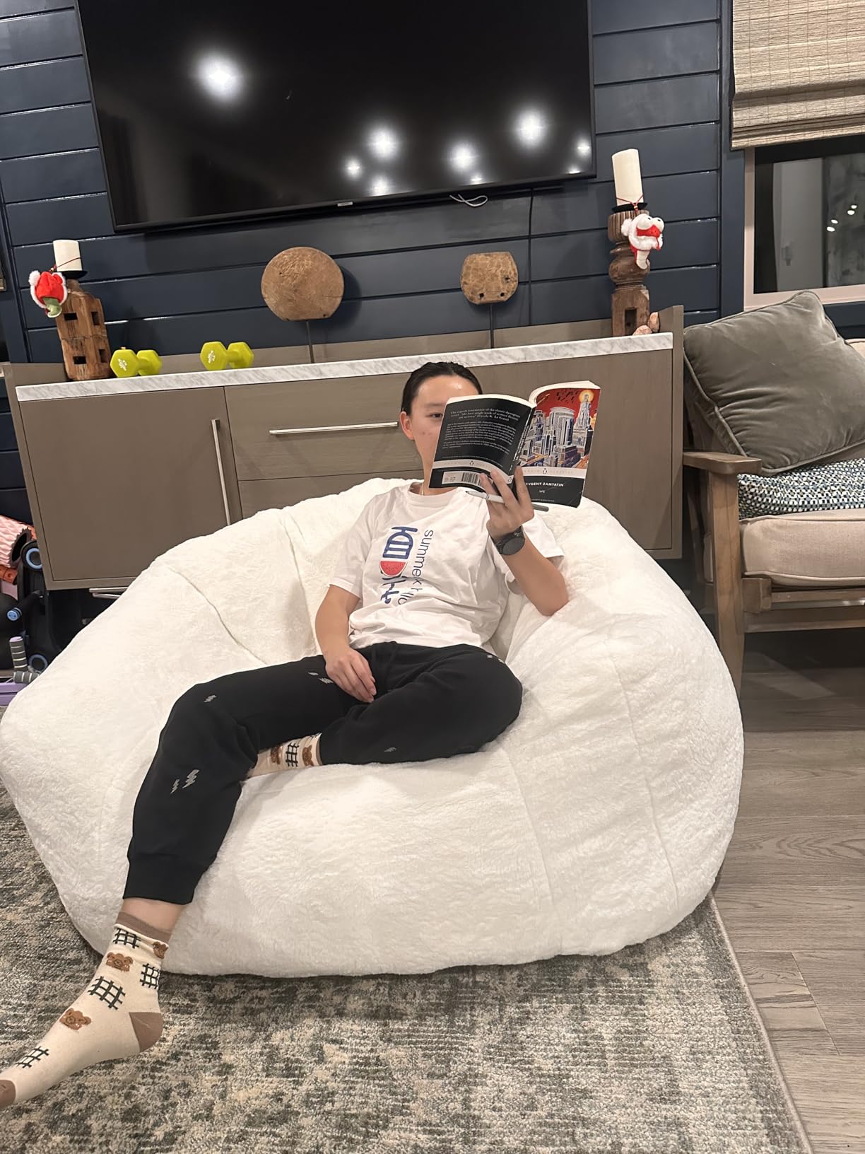 HUGHEAVEN Max Giant Bean Bag Chair, Bean Bag Sofa for Adults & Teens, Oversized Soft Comfy Fluffy Floor Lounge Chair with Armrests customer photo 2