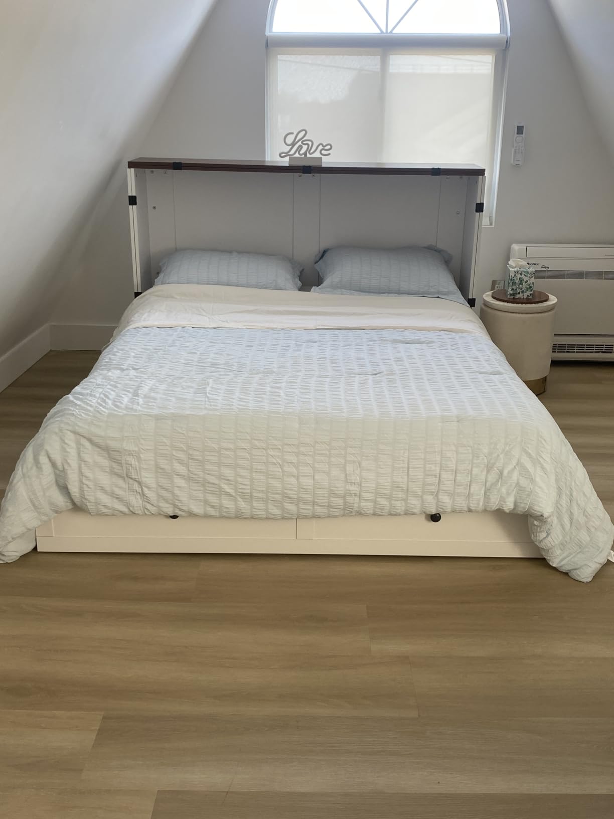 Queen Size Murphy Bed with Tri-Fold Mattress, Storage Drawers, Hidden Folding Cabinet Bed with USB Charging Station, Space Saving Wall Chest Beds for Bedroom Living Room, White customer photo 1