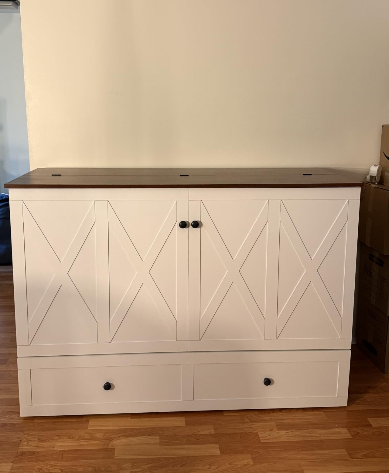 Queen Size Murphy Bed with Tri-Fold Mattress, Storage Drawers, Hidden Folding Cabinet Bed with USB Charging Station, Space Saving Wall Chest Beds for Bedroom Living Room, White customer photo 2