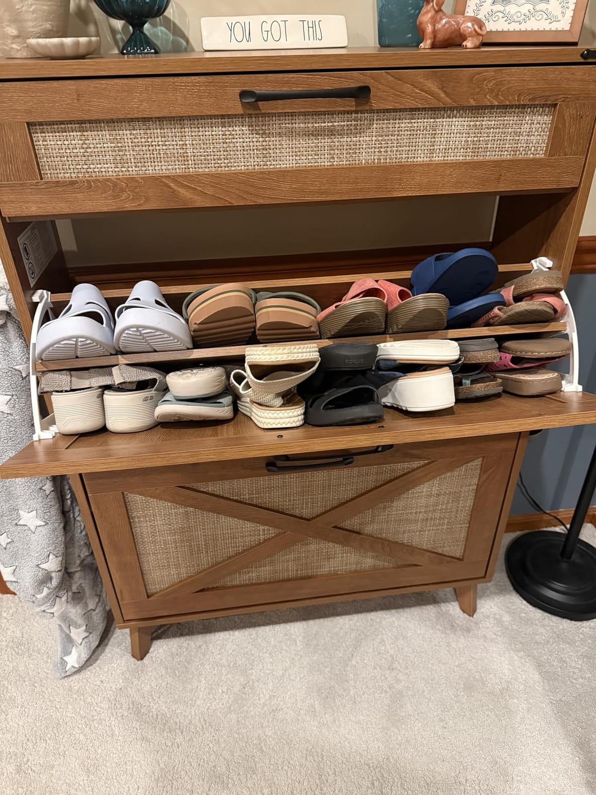 LEYAOYAO Shoe Cabinet Storage for Entryway with 2 Flip Drawers Rack Narrow Organizer Slim Hidden Wood Shoe Cabinet Furniture Natural customer photo 2