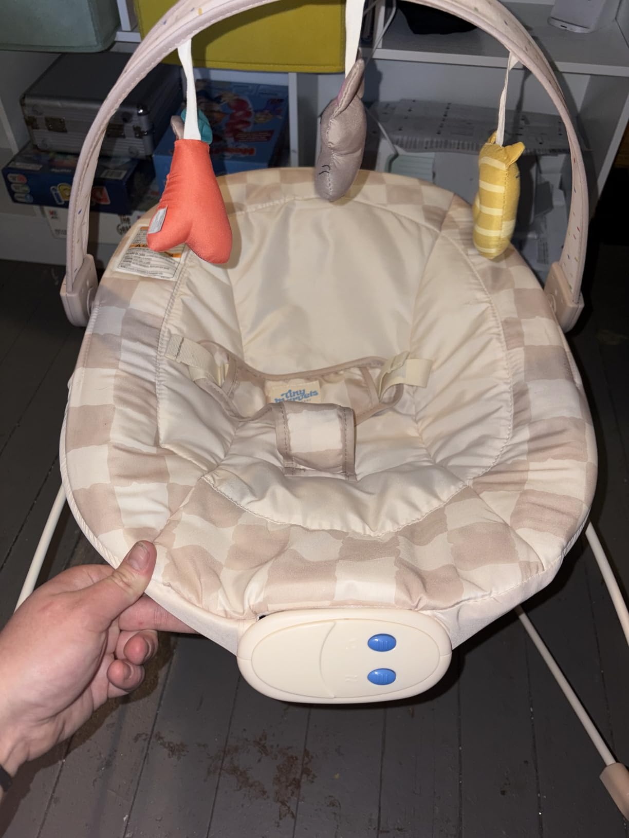 Tiny Marvels Baby Bouncer, Baby Bouncer Seat with Music for 0-6M, 20lbs | Soothing vibration, sensory toys, 3-point safety harness, machine washable seat, melodies 0-6 months, baby boy customer photo 1