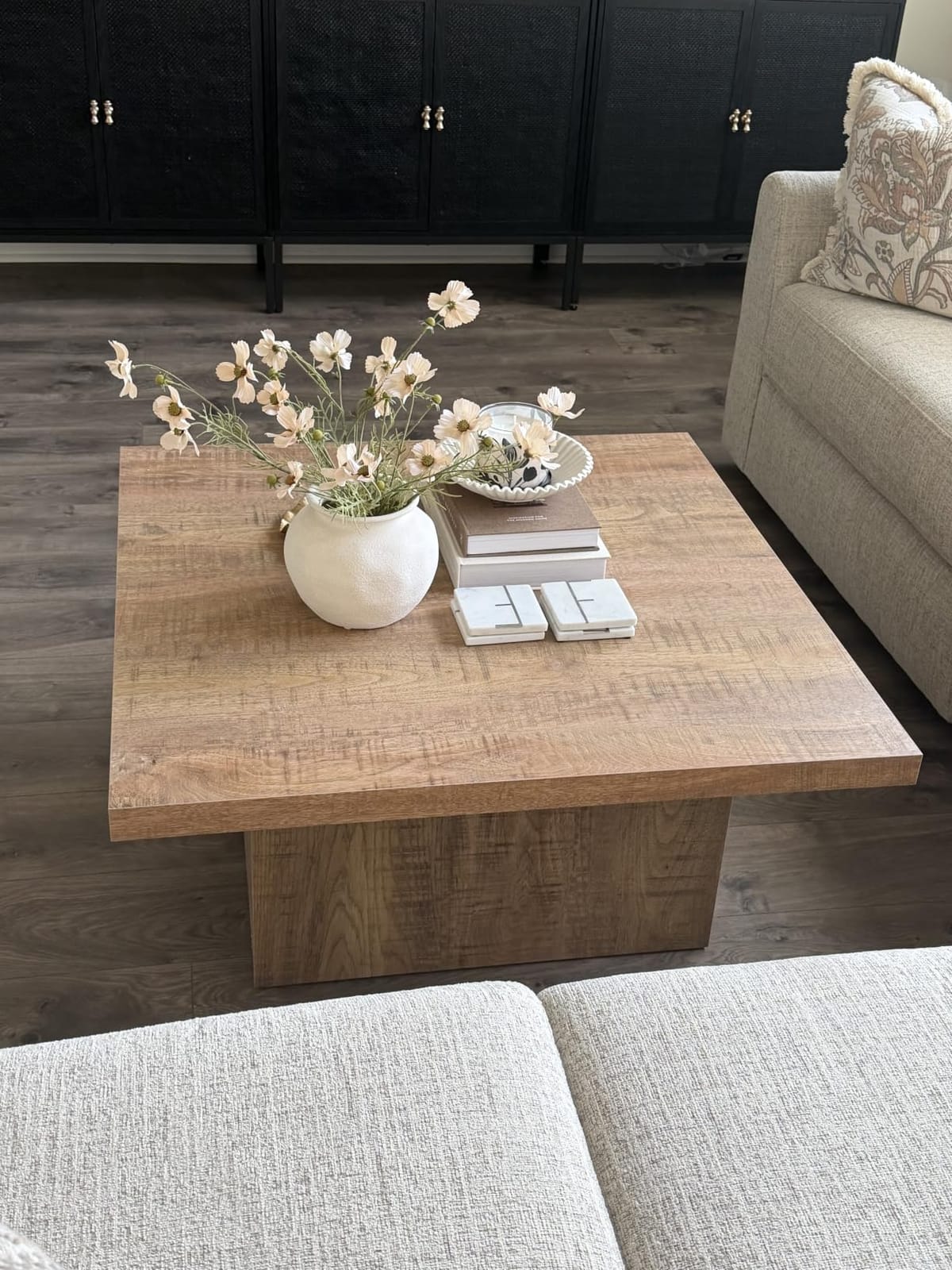 Coaster Home Furnishings - Devar - Wood - Square Coffee Table with Pedestal Base, Geometric Design and Contemporary Style - Living Room - Black - 706408 customer photo 2