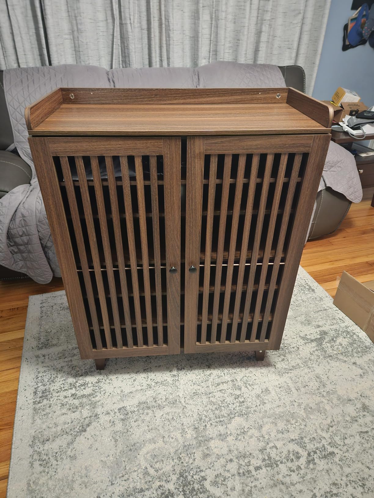 IRONCK Shoe Cabinet with Slatted Doors, 6-Tier Shoe Storage Cabinet with Adjustable Shelves, Wooden Shoe Rack Organizer for Entryway, Hallway, Closet, Living Room, Walnut customer photo 1