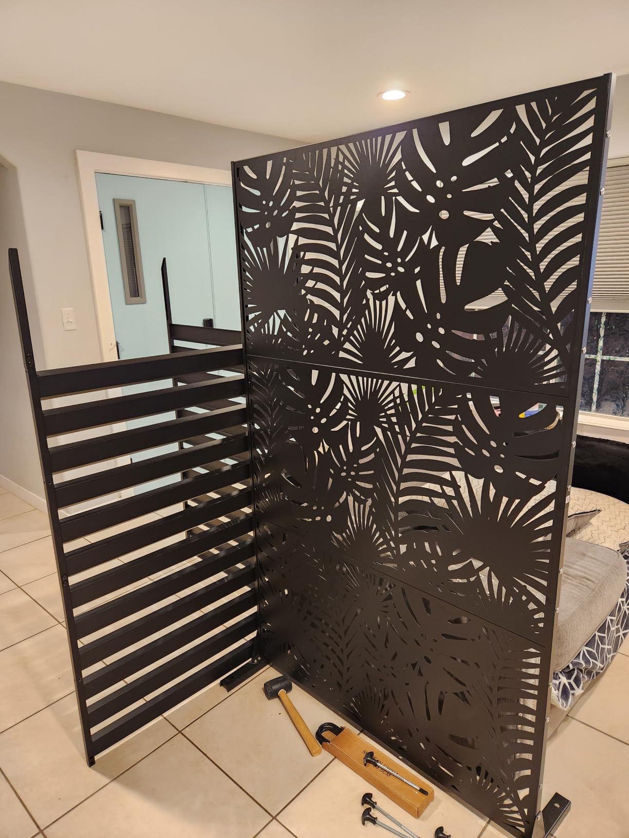 Metal Privacy Screen Outdoor - 72in Decorative Laser Cut Steel Garden Divider Panel with Tropical Leaf Design, Weatherproof Freestanding Modern Privacy Fence for Patio, Deck, Backyard & Balcony customer photo 2
