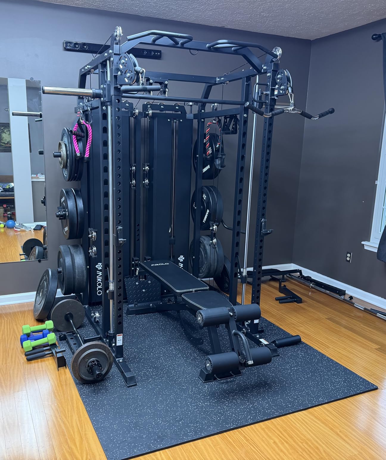 Mikolo Smith Machine with Weight Stack, Power Cage Home Gym System with LAT Pulldown & Cable Crossover customer photo 1