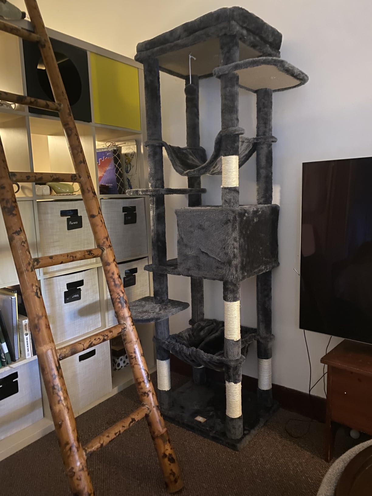 Heybly Cat Tree, 76-Inch Tall Heavy Duty Cat Tower for Big Cats HCT039G | Multi-Level Large Cat Furniture with Extra Wide Baseboard, 2 Condos & 2 Hammocks, 10 Scratching Posts, Smoky Gray customer photo 1