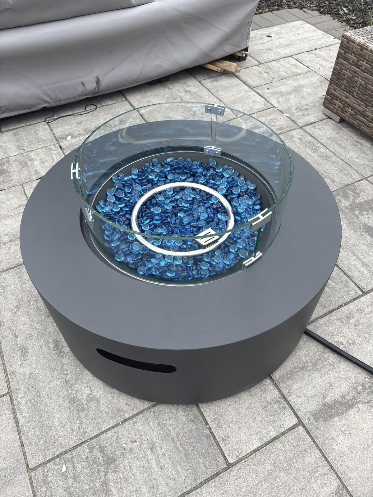 UPHA 56-inch Outdoor Propane Gas Fire Pit Table, Grey | 50000 BTU Iron Rectangle Firepit with Tank Hidden Table, Wind Guard, Removable Lid, Blue Glass Rocks, Rain Cover customer photo 1
