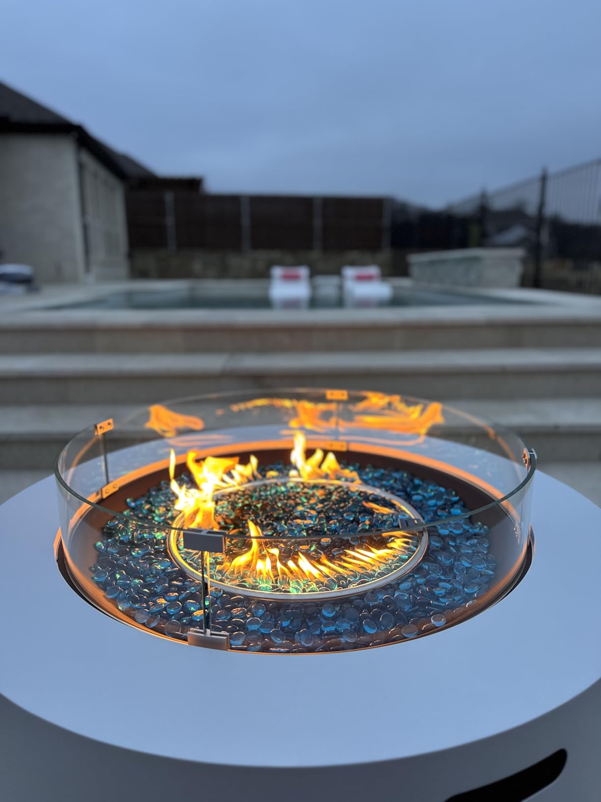 UPHA 56-inch Outdoor Propane Gas Fire Pit Table, Grey | 50000 BTU Iron Rectangle Firepit with Tank Hidden Table, Wind Guard, Removable Lid, Blue Glass Rocks, Rain Cover customer photo 2