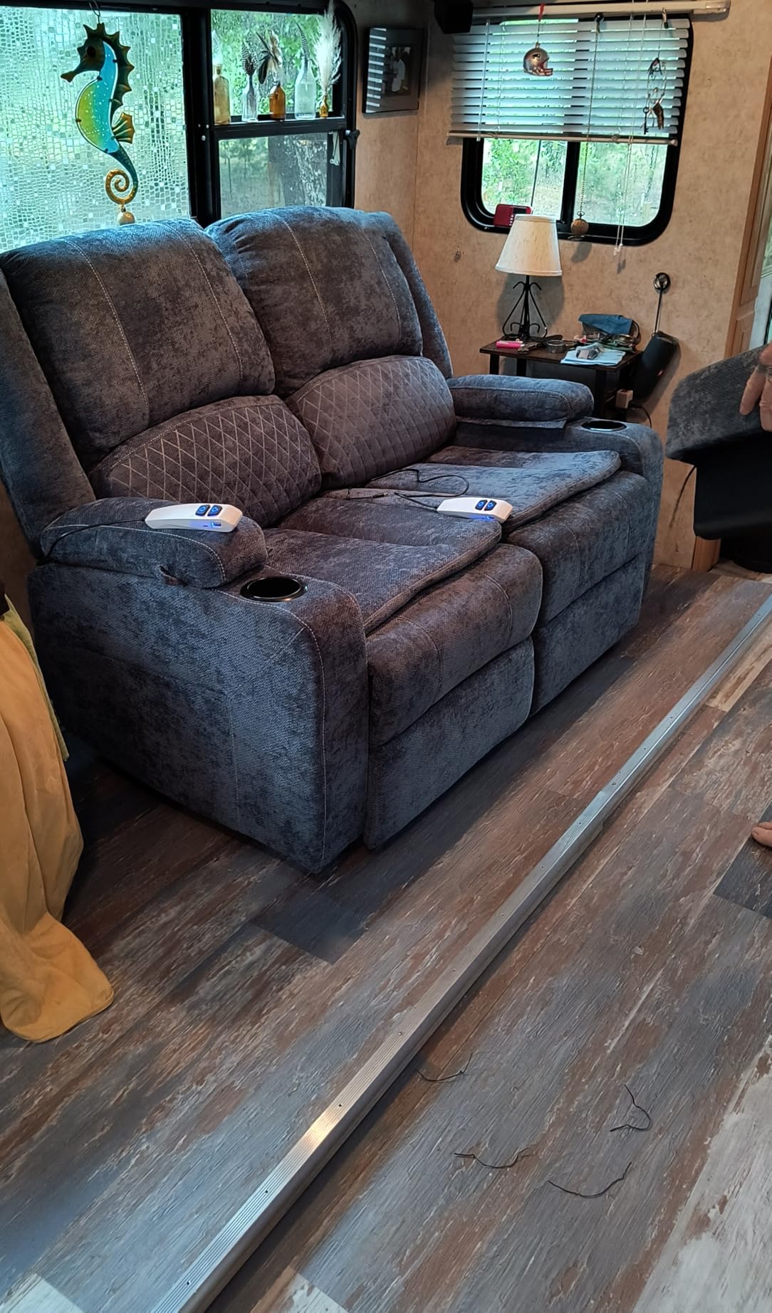 Redesigned Recliner Sofa 3 Seater Couch with Recliner, Home Theater Seating with Liftable Console & Removable Armrest, Manual PU Leather Sofa Reclining with Storage & USB Ports for Living Room customer photo 1
