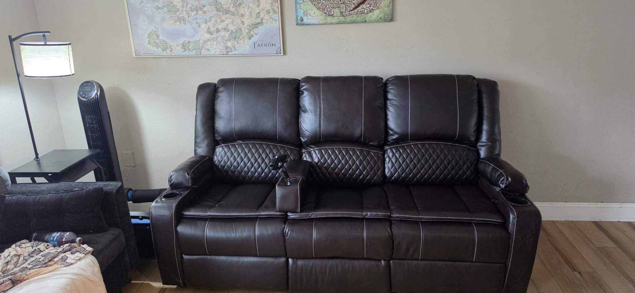 Redesigned Recliner Sofa 3 Seater Couch with Recliner, Home Theater Seating with Liftable Console & Removable Armrest, Manual PU Leather Sofa Reclining with Storage & USB Ports for Living Room customer photo 2