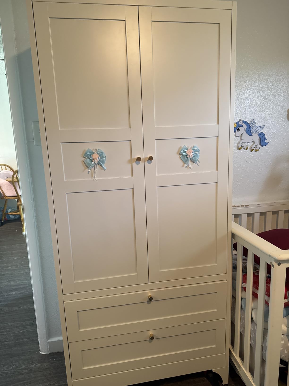 Metal Armoire Wardrobe Closet with Drawers, Clothing Storage Cabinet with Doors and Shelves, Coat Closet with Hanging Rod, Bedroom, Home, Cloak Room, White-71 H x 32