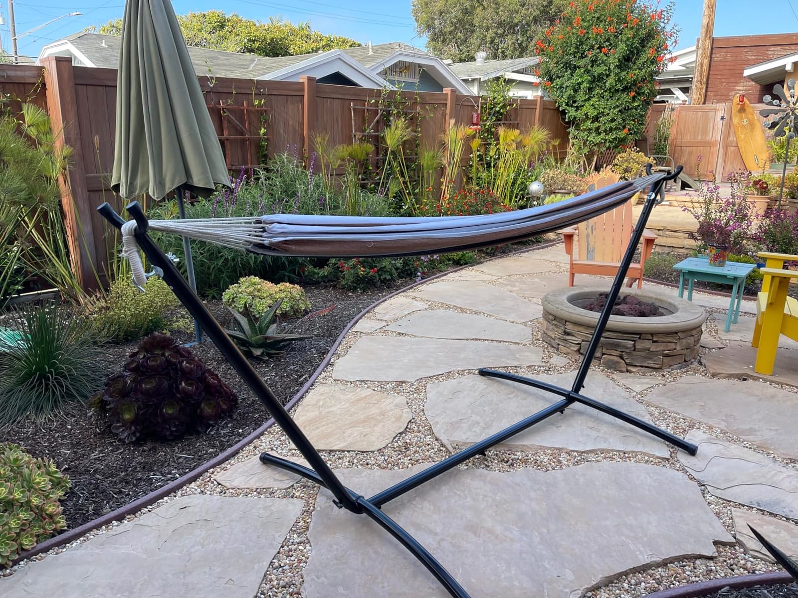 Backyard Expressions Double Camping Hammock with Steel Stand & Carrying Bag, Adjustable Height, Ultra Soft Cotton Blend, 550 lb Capacity, Indoor & Outdoor Portable Hammock customer photo 1