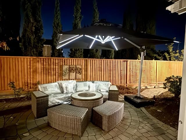 PURPLE LEAF 13ft Patio Umbrella with Lights Outdoor Round Large Cantilever Umbrella Solar Powered LED Windproof Offset Umbrella Heavy Duty for Garden Deck Pool Patio, Beige customer photo 1