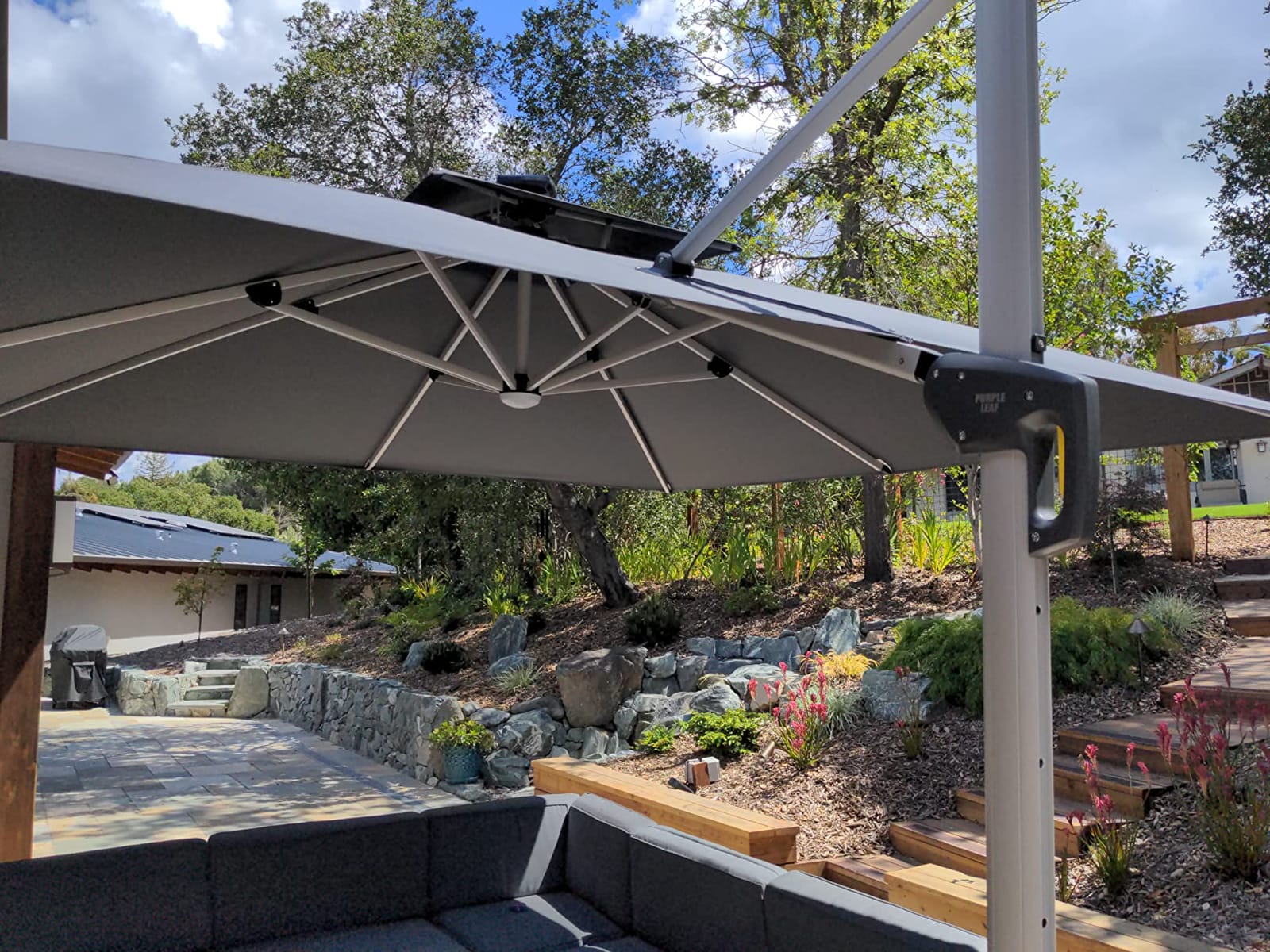 PURPLE LEAF 13ft Patio Umbrella with Lights Outdoor Round Large Cantilever Umbrella Solar Powered LED Windproof Offset Umbrella Heavy Duty for Garden Deck Pool Patio, Beige customer photo 2