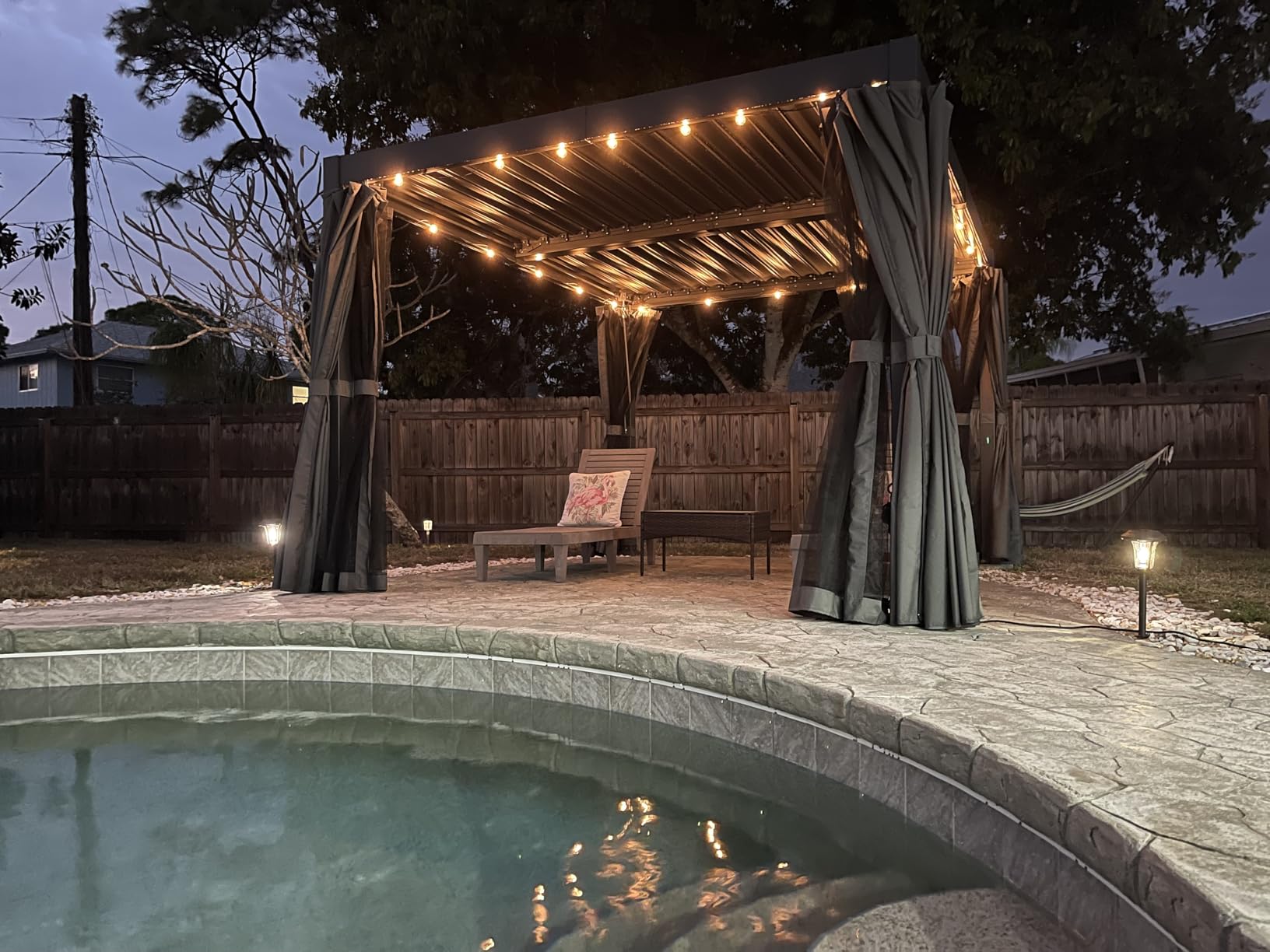 10' x 12' Louvered Pergola, Aluminum Frame Outdoor Pergola with Curtains & Netting, Adjustable Louvered Roof & Integrated Gutter System, Hardtop Patio Gazebo for Backyard, Patio, Garden, Dark Gray customer photo 2