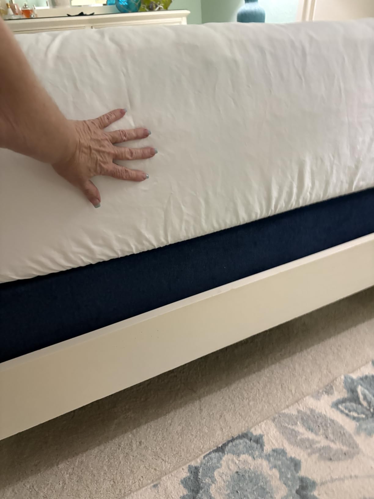 WhatsBedding 5 Inch Queen Mattress Topper Breathable Bamboo Viscose Air Layer, Memory Foam Mattress Topper Queen Size Blue customer photo 2