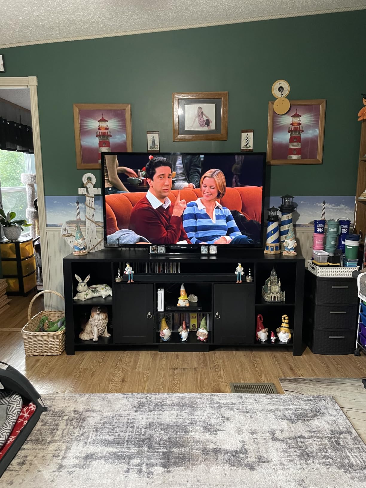 LIKIMIO TV Stand for TVs 80 inch with LED Lights & Power Outlet, Entertainment Center with Cabinets, Adjustable Shelves and Open Shelves, Modern Media TV Console Living Room, Black customer photo 1